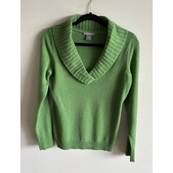 Ann Taylor Womens Pullover Long Sleeve Shawl Neck Cashmere Sweater Green Size M - Picture 1 of 6